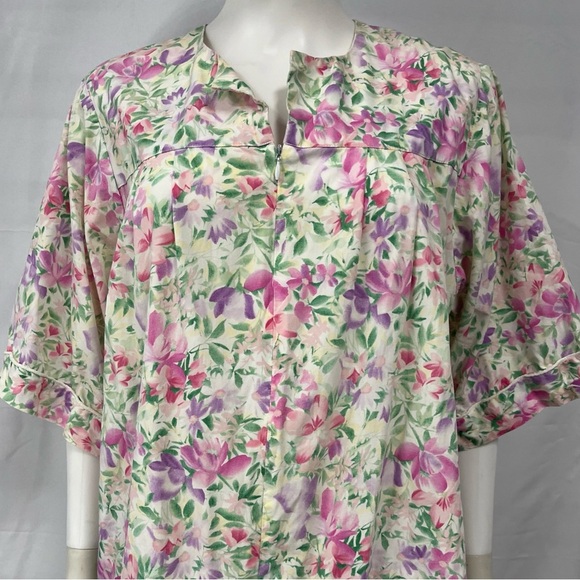 Vintage Carlton Hall Neiman Nightgown Women Large White Pink Floral Maxi Cotton - Picture 3 of 11